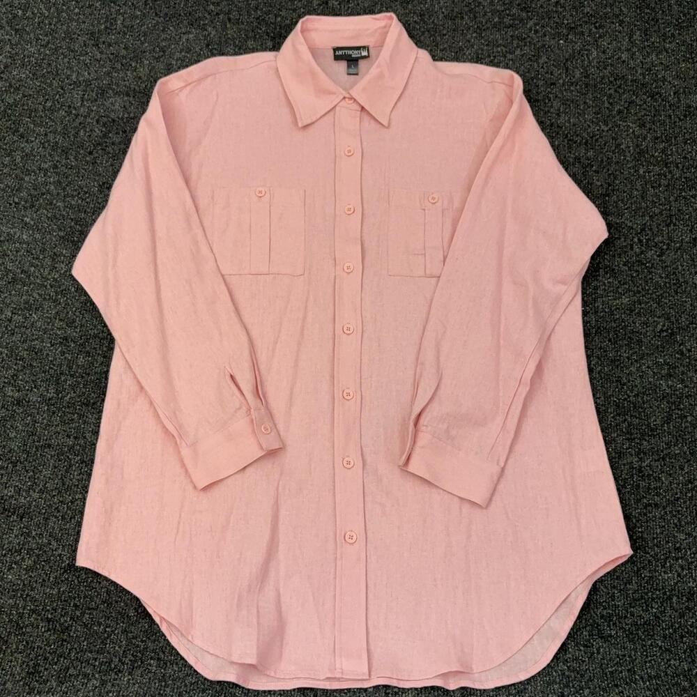 Antthony Original Outfit Womens L Pink Linen Rayon 2 Piece Shirt Pants Set